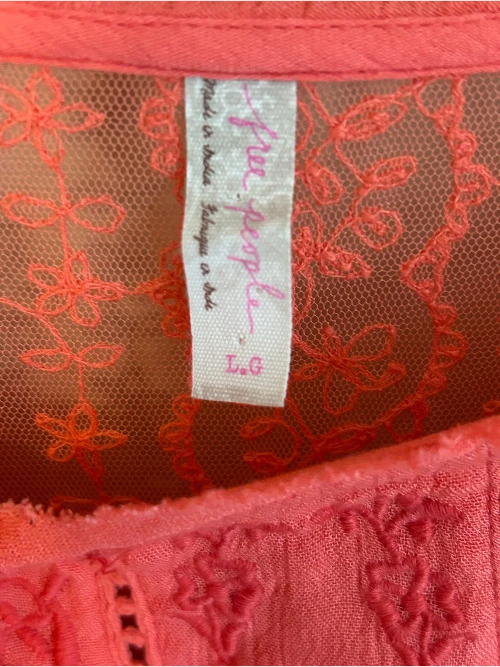 Free People Coral Sunbeams Tiered Lace Mini Dress NWOT